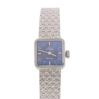 Vintage Omega Geneve Ladies 18K White Gold Blue Dial Square Mesh Bracelet Watch – Assay Jewelers