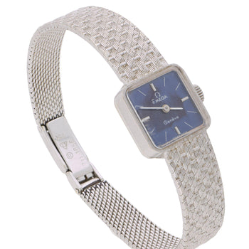 Vintage Omega Geneve Ladies 18K White Gold Blue Dial Square Mesh Bracelet Watch – Assay Jewelers