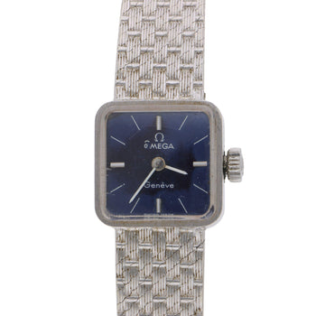 Vintage Omega Geneve Ladies 18K White Gold Blue Dial Square Mesh Bracelet Watch – Assay Jewelers