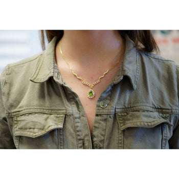Vintage Pear Cut Green Peridot Drop Pendant Necklace with Diamonds in 18K Yellow Gold – Assay Jewelers