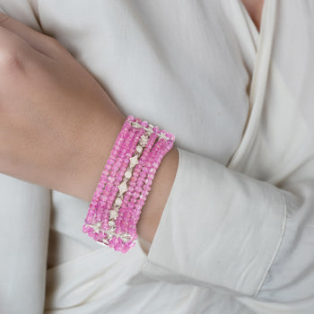 Vintage Platinum Diamond & Pink Sapphire Bead Bracelet – Assay Jewelers