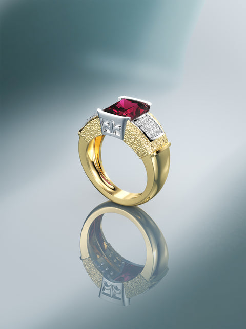 Vintage Radiant Cut 4.50 Carat Red Rubellite Tourmaline and Diamond Ring in Platinum and 18K Gold
