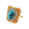 Vintage Raw Turquoise and Diamond Ring and Earring Set in 18k Gold