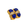 Vintage Retro Cabochon Lapis Lazuli 18K Gold Clip-On Earrings and Ring Set