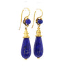 Vintage Retro Lapis Lazuli 18K Gold Drop Earrings