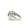 Vintage Retro Style 8 Carat Oval Cut Blue Zircon with Diamond Halo in Platinum & 18K Gold Filigree Set Ring