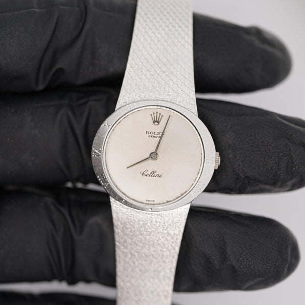 Vintage Rolex Cellini 3809 Manual 18K White Gold & Silver Mesh Watch