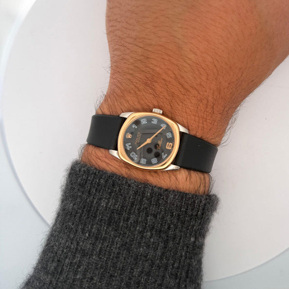 Vintage Rolex Cellini Danaos 18K Rose Gold Black Dial Ladies Quartz Watch