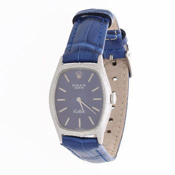Vintage Rolex Cellini Geneve 23mm 18K White Gold Blue Dial Ladies Manual Watch – Assay Jewelers