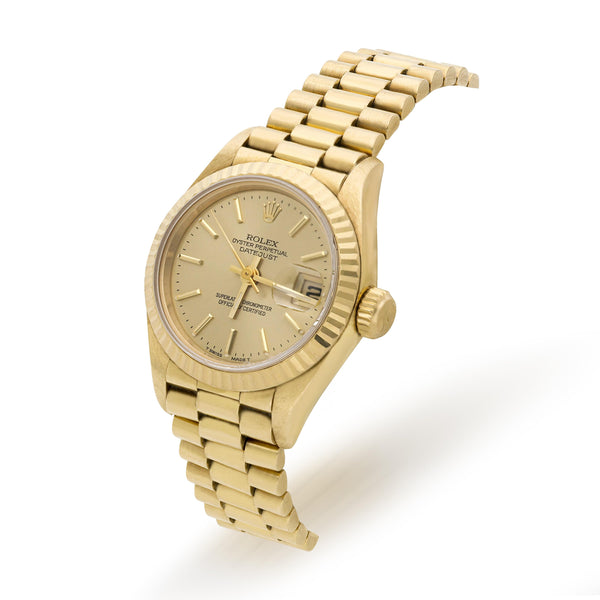 Vintage Rolex Datejust President 26mm 18K Gold Champagne Dial Fluted Watch