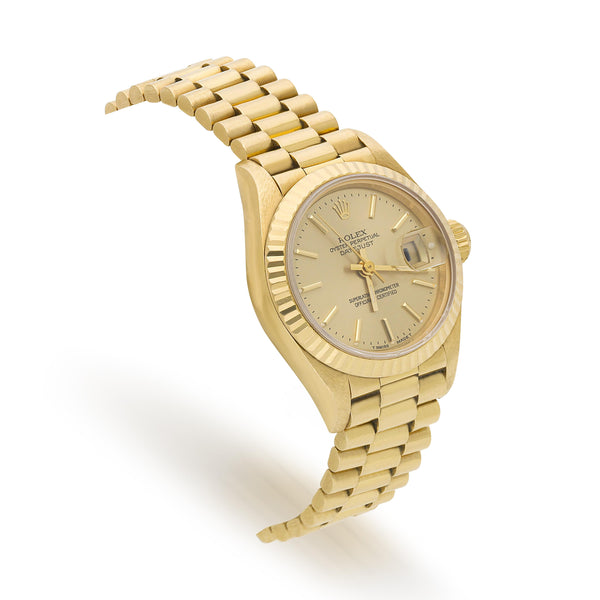 Vintage Rolex Datejust President 26mm 18K Gold Champagne Dial Fluted Watch