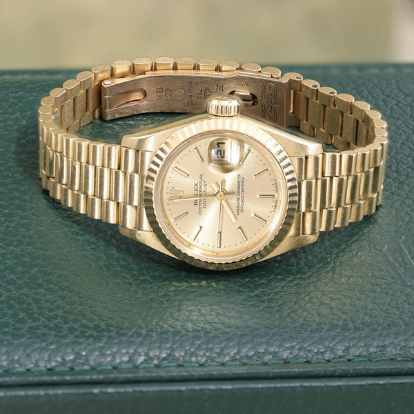 Vintage Rolex Datejust President 26mm 18K Gold Champagne Dial Fluted Watch