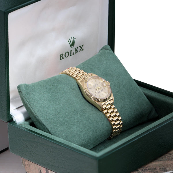 Vintage Rolex Datejust President 26mm 18K Gold Champagne Dial Fluted Watch