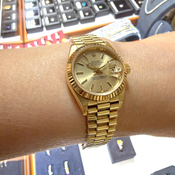 Vintage Rolex Datejust President 26mm 18K Gold Champagne Dial Fluted Watch
