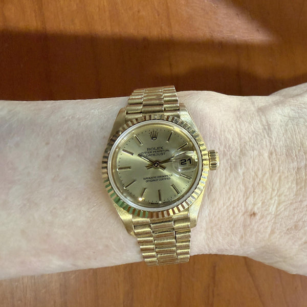 Vintage Rolex Datejust President 26mm 18K Gold Champagne Dial Fluted Watch