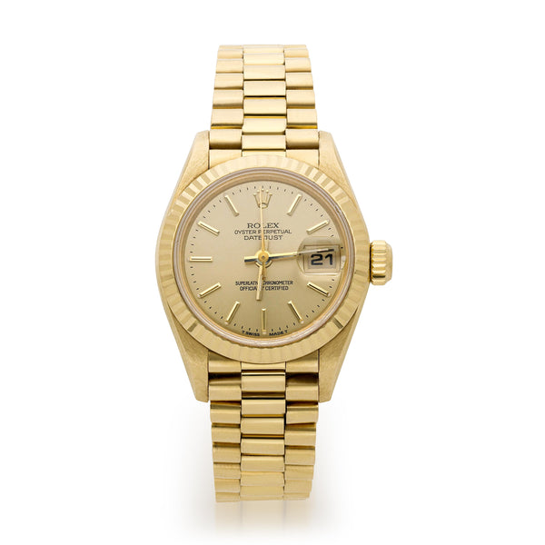Vintage Rolex Datejust President 26mm 18K Gold Champagne Dial Fluted Watch