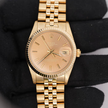 Vintage Rolex OP Date 34mm 14k Gold Champagne Dial Watch – Assay Jewelers