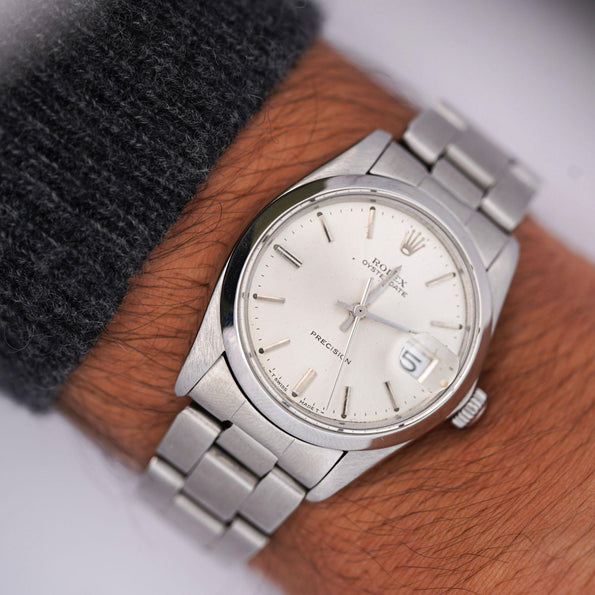 Vintage Rolex Oysterdate Precision 34mm Manual Wind Steel Oyster Bracelet Watch