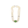 Vintage Victorian Style Cabochon Emerald And 3-Strand Pearl Choker Necklace