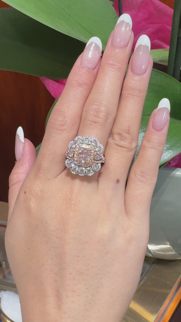 GIA Certified 1.07 Carat Fancy Light Purplish Pink Diamond Halo Cocktail Ring