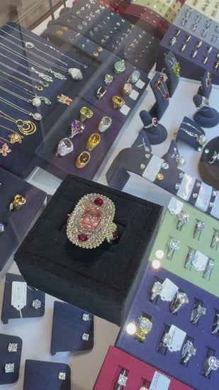 4.05 Carat Padparadscha Sapphire No Heat Sri Lanka With Ruby and Diamond Ring