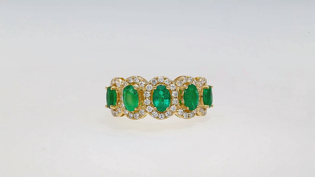 2.11 Carat Oval Cut Emerald and Diamond Wedding Band in 18K Gold