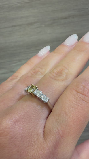 1.41 Carat Fancy Yellow Radiant & White Princess Diamond Illusion Band Ring