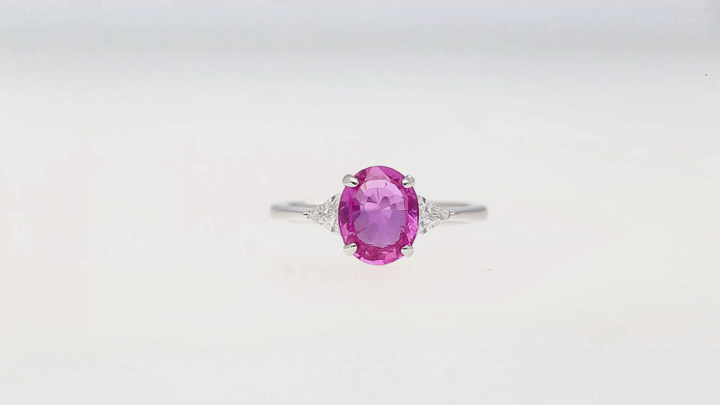 GIA Certified 2.31 Carat Pink Sapphire Oval & Diamond 3-Stone Ring