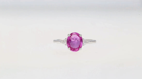 GIA Certified 2.31 Carat Pink Sapphire Oval & Diamond 3-Stone Ring