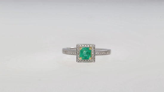 0.61 Carat Emerald & Diamond Square Shape Ring in 14K White Gold Size 6.5