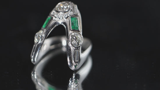 Art Deco Emerald and Diamond Palladium Antique Ring
