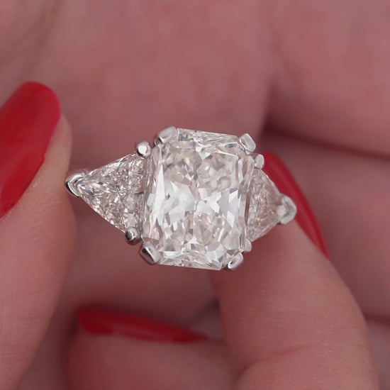 7.68 Carat TW Radiant Cut & Trillion Cut Three Stone Engagement Ring