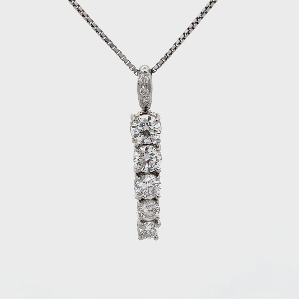 18K White Gold Lab Grown Diamond Graduated Single Line Pendant Necklace