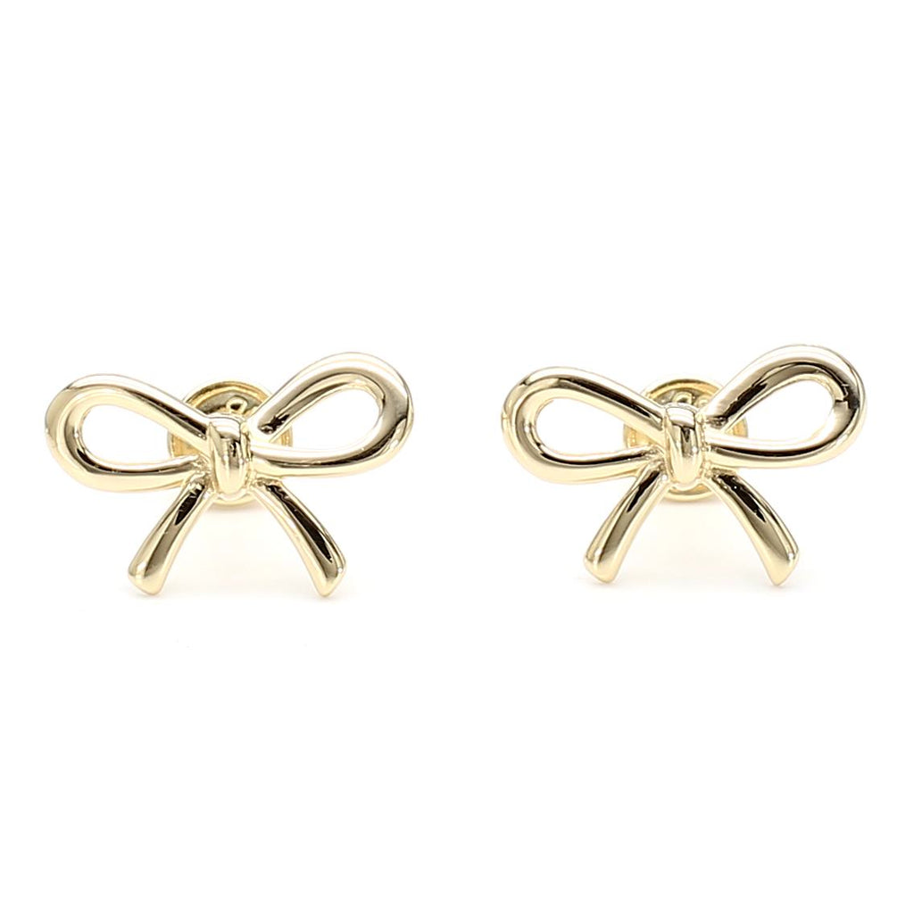 14K Gold Ribbon Stud Earrings 10mm Screw Back Closure