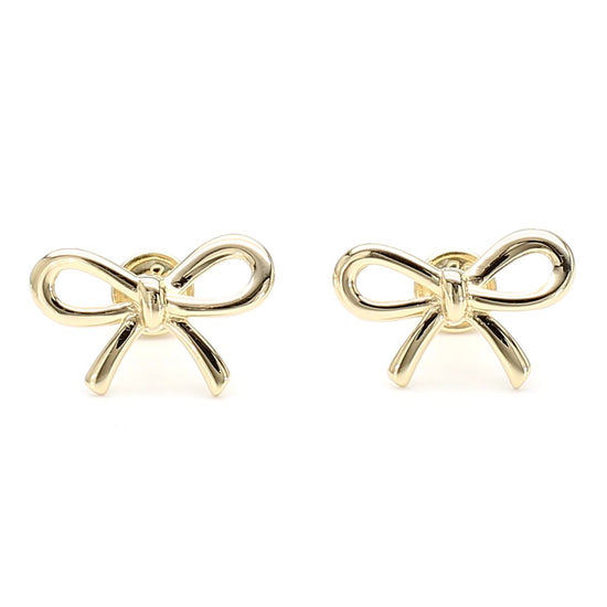 14K Gold Ribbon Stud Earrings 10mm Screw Back Closure