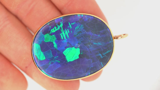 GIA Certified 35 Carat Marcus & Co Australian Black Opal in 18K Gold Pendant