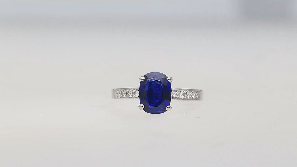 GRS Certified 2.06 Carat Vivid Deep Blue Sapphire & Diamond Ring