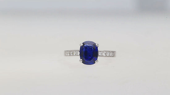 GRS Certified 2.06 Carat Vivid Deep Blue Sapphire & Diamond Ring