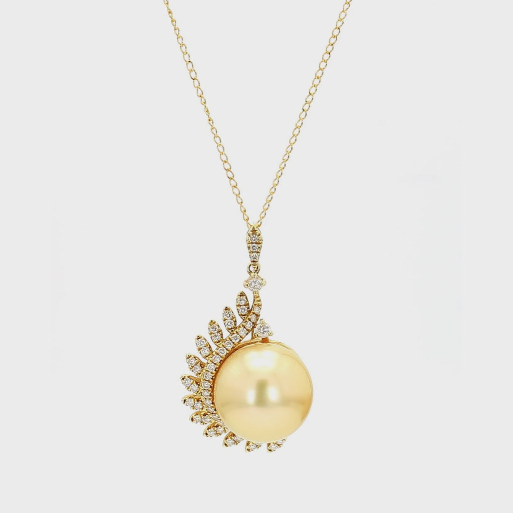 13mm Golden South Sea Pearl & Diamond 18K Gold Pendant Necklace