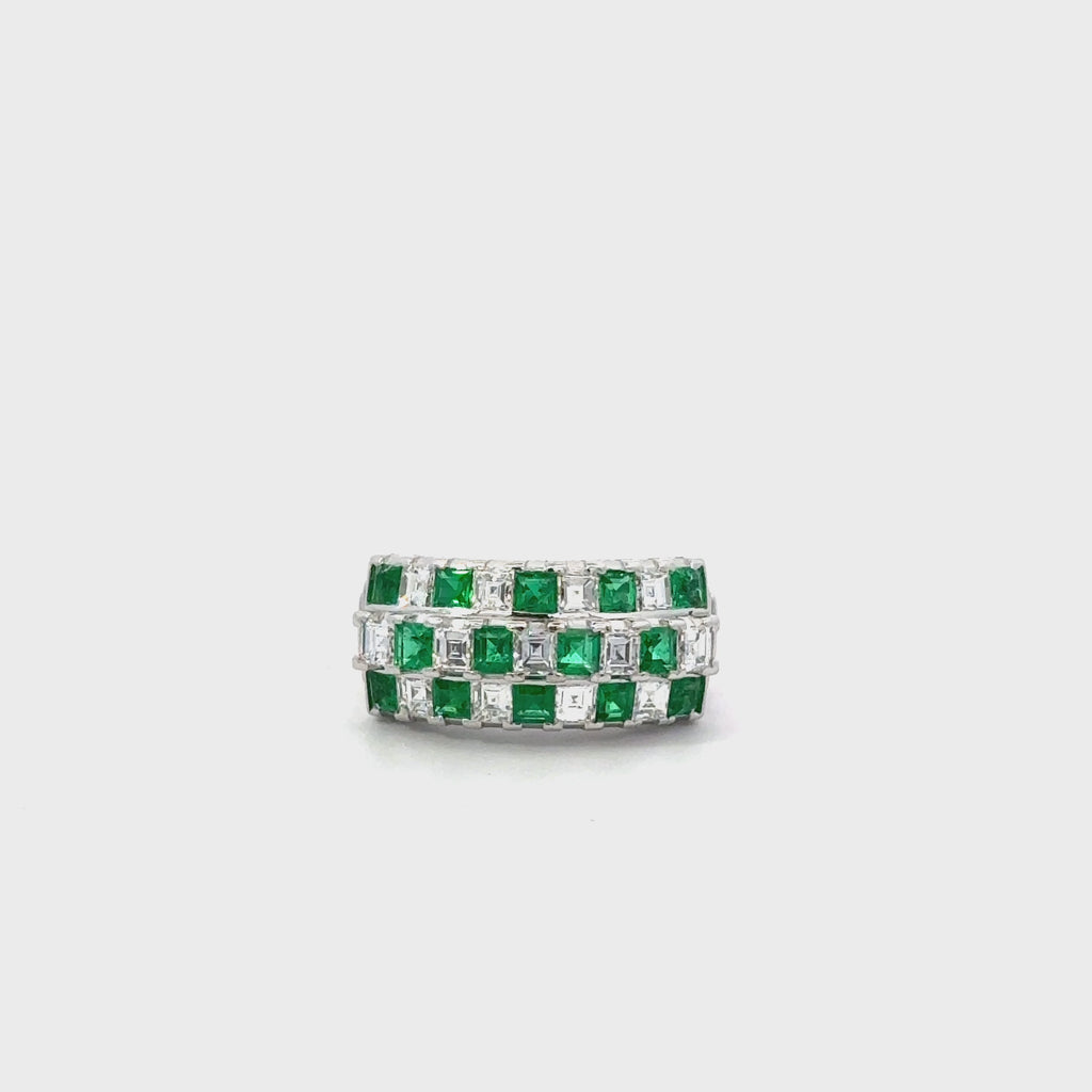 2 Carat Asscher Cut Emerald & Diamond Checkerboard Statement Ring